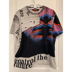 HUGO Boss Control the Future Digital Glitch Graphic T-Shirt L Red Label Cyber